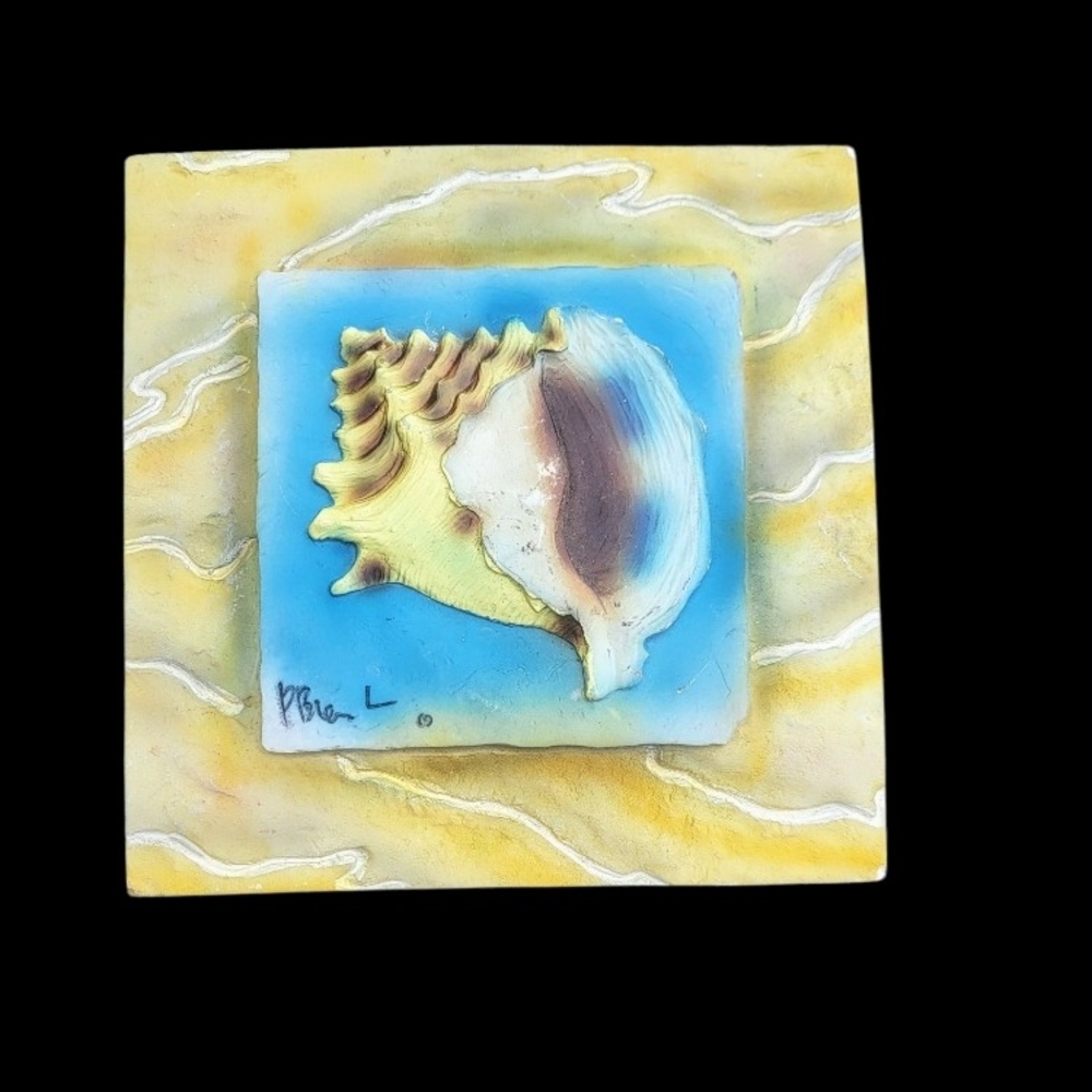 Coastal Seashell Hand Painted Signed Wall Tile
